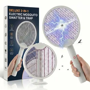 Foldable Electric Fly Swatter & 2-in-1 Bug Zapper Racket, 3000V High Voltage Mosquito Killer with UV Light, USB Rechargeable Handheld Insect Zapper with Base for Gnat, Wasp, Fruit Fly, Indoor Outdoor Camping Essentials