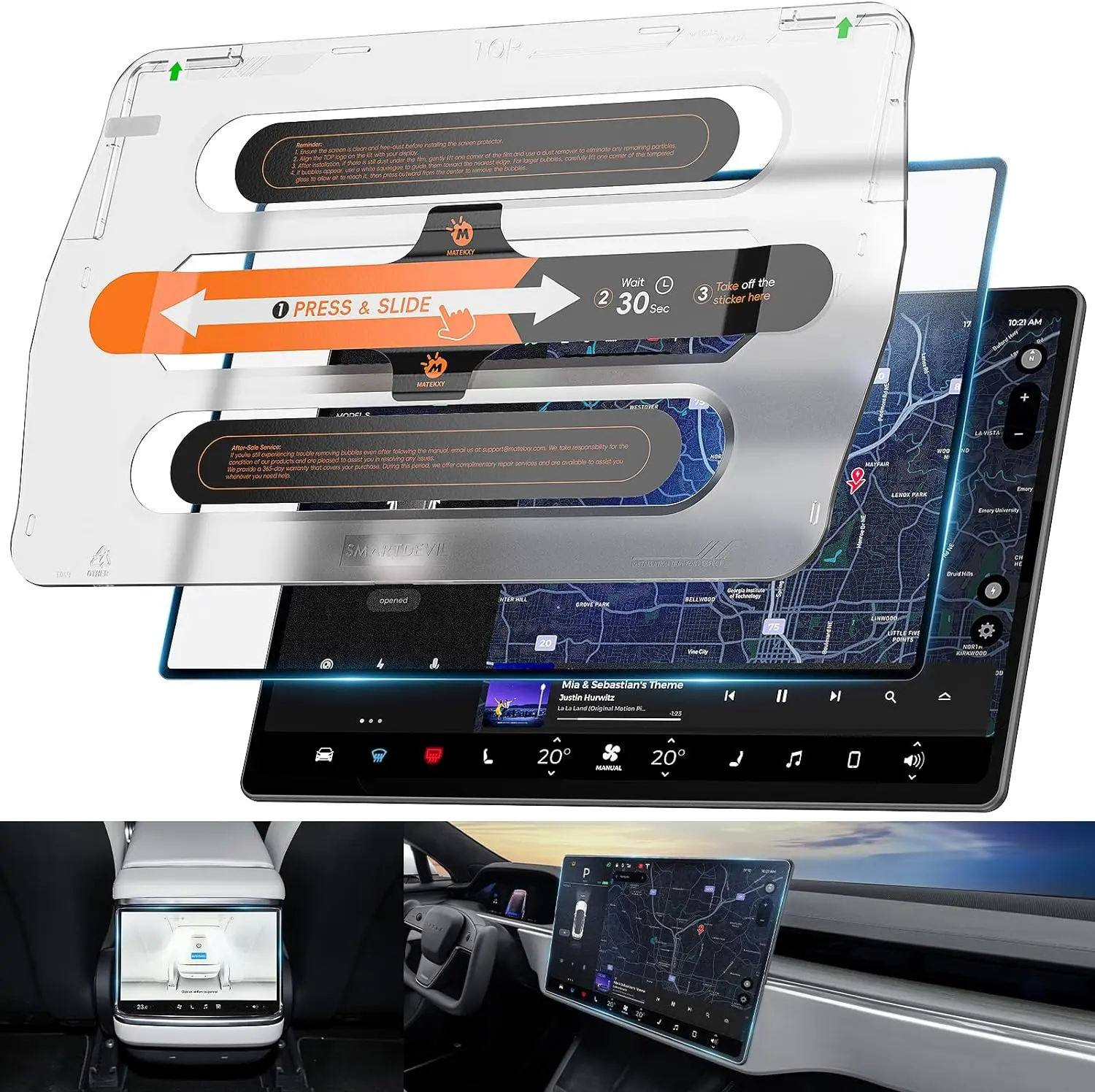 Matekxy Navigation and Rear Tempered Glass Screen Protector for Tesla Model X & Model S (2023/2024)/Tesla Model 3 (2023) and Model Y (2023/2024), [Anti-Glare] [Scratch & Fingerprint Resistan]