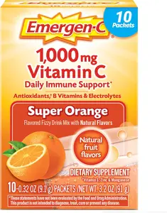 Emergen-C 1000mg Vitamin C Powder for Daily Immune Support Caffeine Free Vitamin C Supplements with Zinc and Manganese, B Vitamins and Electrolytes, Super Orange Flavor - 30 Count