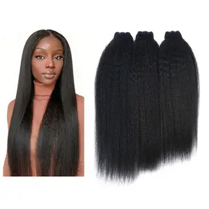 Estrella Hair【Live Only】Human Hair Kinky Straight 3 Bundles 14A 100% Unprocessed Virgin Hair, Kinky straight Human Hair Bundle for Women, Full and Thick, No Shedding, Tangles Free (16~26 inch)
