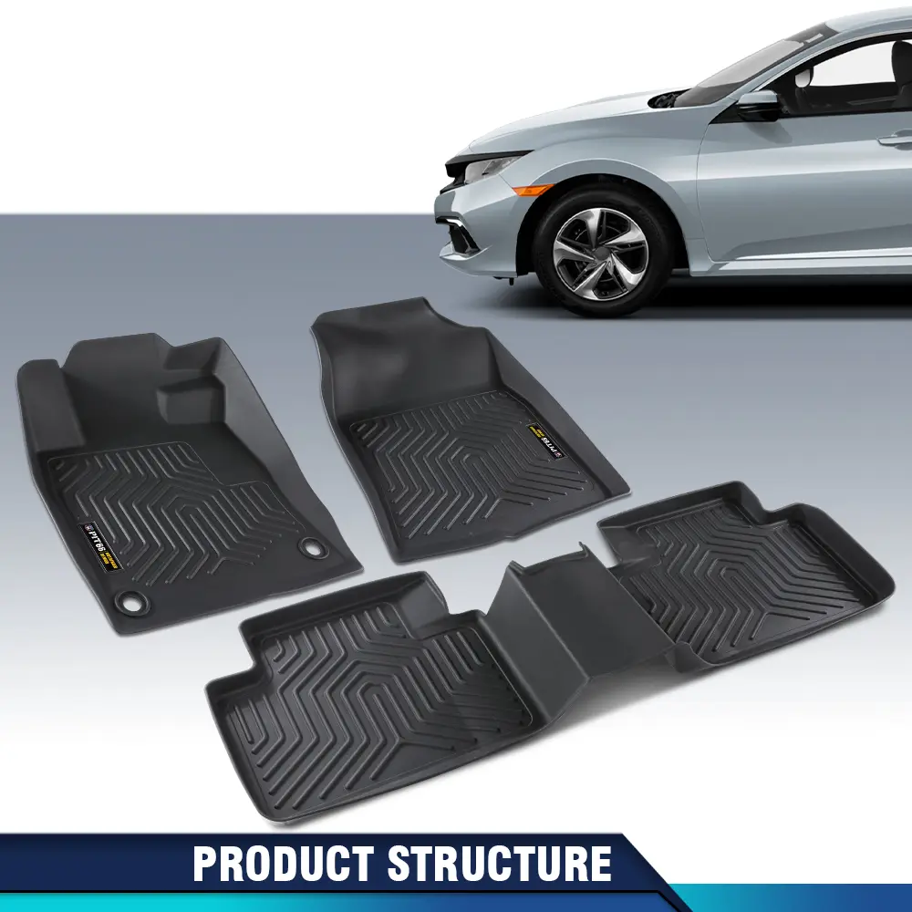 CROSSDESIGN All-Weather TPE Waterproof Car Floor Mats Set, Automotive Deep-Tread Floor Mats  Fit for Honda Civic Sedan, Hatchback & Coupe 2016-2021, Floor Mats For Car