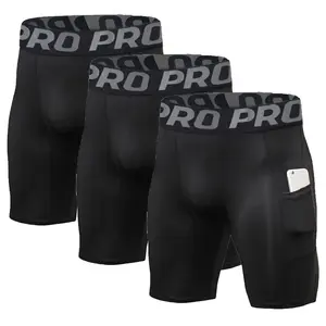 3  Pack Mens Compression Shorts with Phone Pocket Running Gym Yoga Athletic Tights Baselayer Summer Cool Dry Underwear
