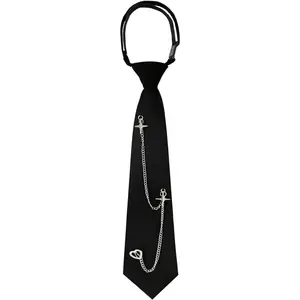 Ties for Women Men, Punk Metal Chain Necktie Pre-Tied Adjustable Black Tie for Uniform, School, Shirt Accessory