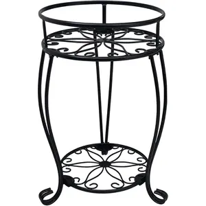 ASIMR 2 Tier  Stand, 19.2 inh Tall Metal Potted Holder Rak,Indoor Outdoor Multiple Flower Pot Shelf Rustproof Iron Garden ontainer for Garden Patio Living Room orner Balony, Blak