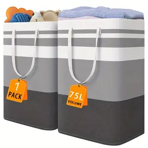 Large Laundry Basket, Freestanding Laundry Hamper, Collapsible Tall Clothes Hamper with Extended Handles for Clothes in The Dorm And Family-(Gradient Grey, 75L), Laundry Baskets