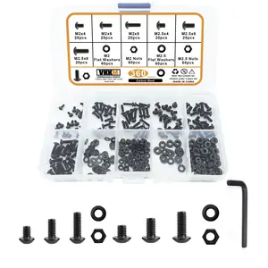 360Pcs M2 M2.5 Button Head Hex Socket Machine Screws Assortment Kit, Grade Alloy Steel Black Oxide Small Hex Bolts with Matching Hex Nuts Flat Washers & Allen Wrench for 3D Printer, RC Model, Bike, Electronics Repair