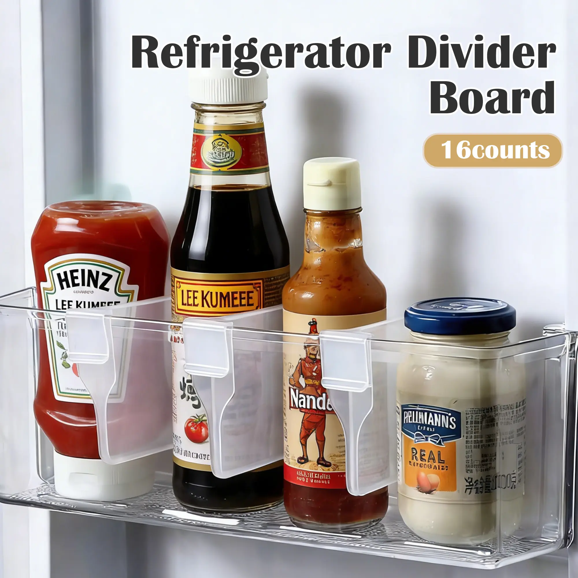 16 Counts Fridge Drawer Divider, Detachable Drawer Board for Convenient Arrangement