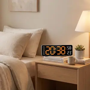 Bedside Digital Alarm Clock for Bedroom, 9.5" Large LED Wall/Desk Clock with Dual Alarm/Snooze, Temperature, Humidity, Auto-Dimming, DST, 12/24H, °C/°F – White/Orange Nightstand Decor