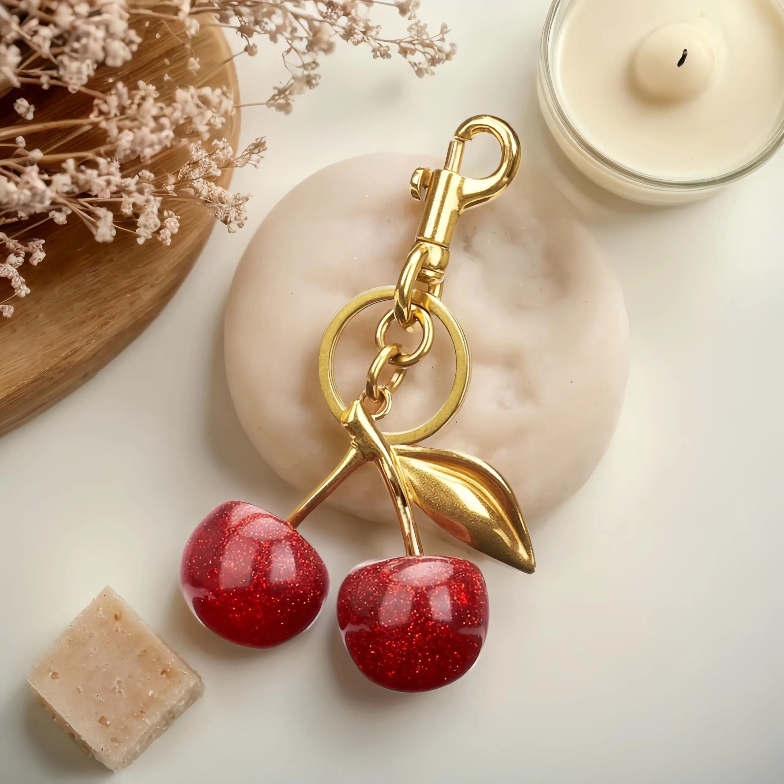 Keychain Cherry Bag Charms Purse,Key Chains Women Cute - Car keyrings for leather handbags,Adorable Add - ons for Your Essentials, Anniversary Wedding Gift