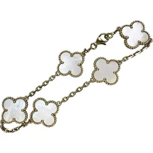 Pre-owned Van Cleef & Arpels 18K Yellow Gold (Au750) Small Leather Goods Vintage Alhambra Au750 Mother of Pearl Bracelet