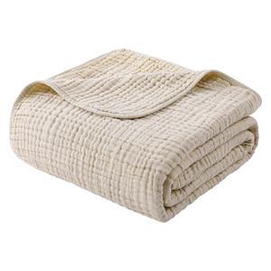 Yoofoss Muslin Blanket 100% Cotton Cooling Throw Blanket Large 60" x 80" for Bed Couch 6-Layer Gauze Blanket for Adults Sofa Cozy and Breathable Apricot White