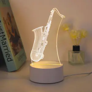 3D Saxophone Design Night Light, USB Powered 3D Creative Desk Lamp, Decorative Light for Home Bedroom, Living Room, Office, Mood Decorative Lights