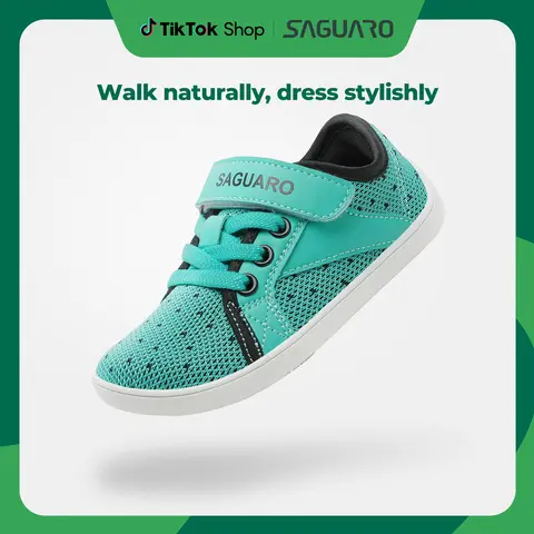 Saguaro Kid's Luck 1 Boys' Low Drop Shoes - 3-14 Yrs Low Top Barefoot Trainers, Quick-Dry Flying Weaving Knit Upper, 4mm No Heel, Breathable Mesh, Rubber Sole, Cozy Flexible Casual Playground Footwear