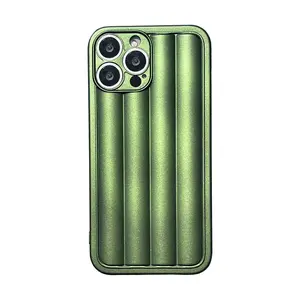 Down Striped Fluorescent Green Silicone Phone Case for iPhone 12 Pro Max 13 Pro Max 11 Electroplated Finish Cold Wind Design Lightweight Protection