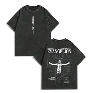 Evangelion Washed T-Shirt, Game Shirt, Crewneck, Casual Graphic Tee, Available in Sizes S-3XL, Heavyweight Cotton T-shirt, Anime Merch, Top Tshirt Streetwear graphic tees Oversized Fabric heavy cotton casual streetwear vintage usa classic crewneck t-shirt