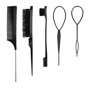 Wig comb set, pointed tail comb, double-ended styling comb, eyebrow brush, hair styling needle, professional hairdressing tool set