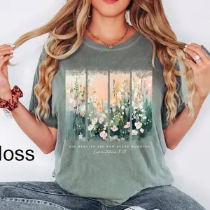 Comfort Colors Christian Shirt His Mercies Are New Every Morning Bible Verse Shirt Religious Women Gift Faith Tee Jesus Tee Floral Slogan Printing Unisex Crew Neck Half Sleeve T-Shirt Graphic Hot