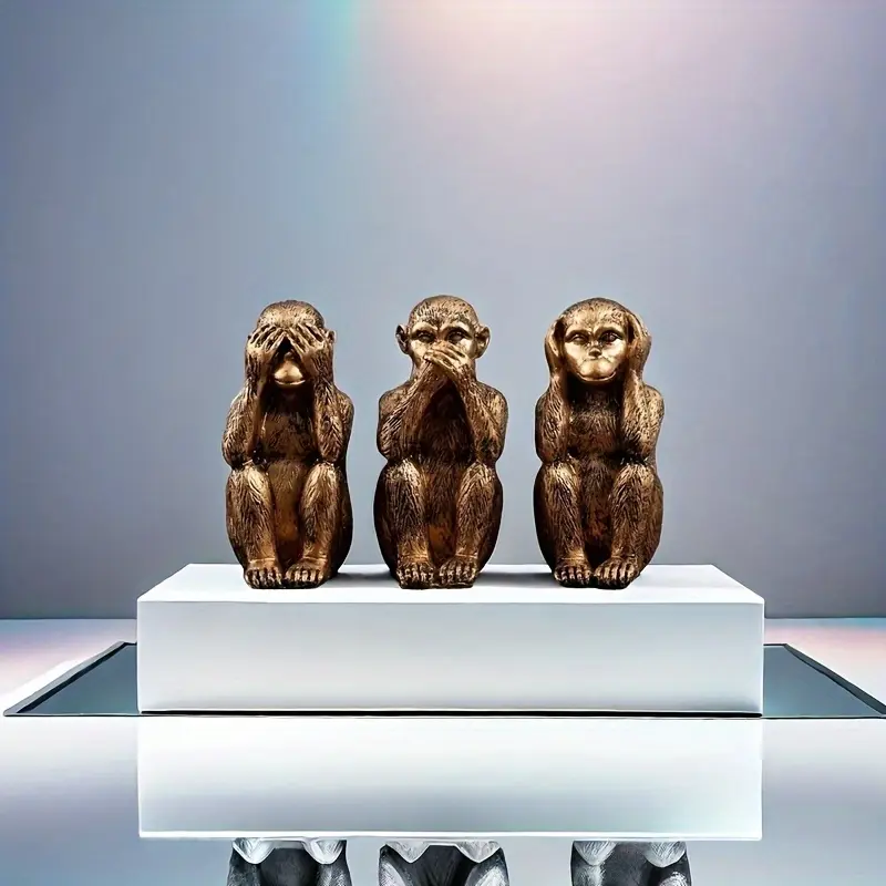 3-piece handmade monkey statues, non-human monkeys as decorative items, Decorative Figurines, suitable for indoor, garden, balcony, office desk, TV cabinet use, and perfect for Halloween parties and other celebrations