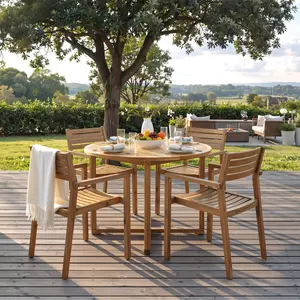 5-Piece Outdoor Dining Set with 4 Acacia Wood Chairs,47.2" Round Dining Table with Slatted Design, Ideal for Patios, Gardens, Poolsides, and Lawn Areas & Indoor