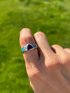 Sterling Silver Amethyst & Lab Opal Ring – Size 7