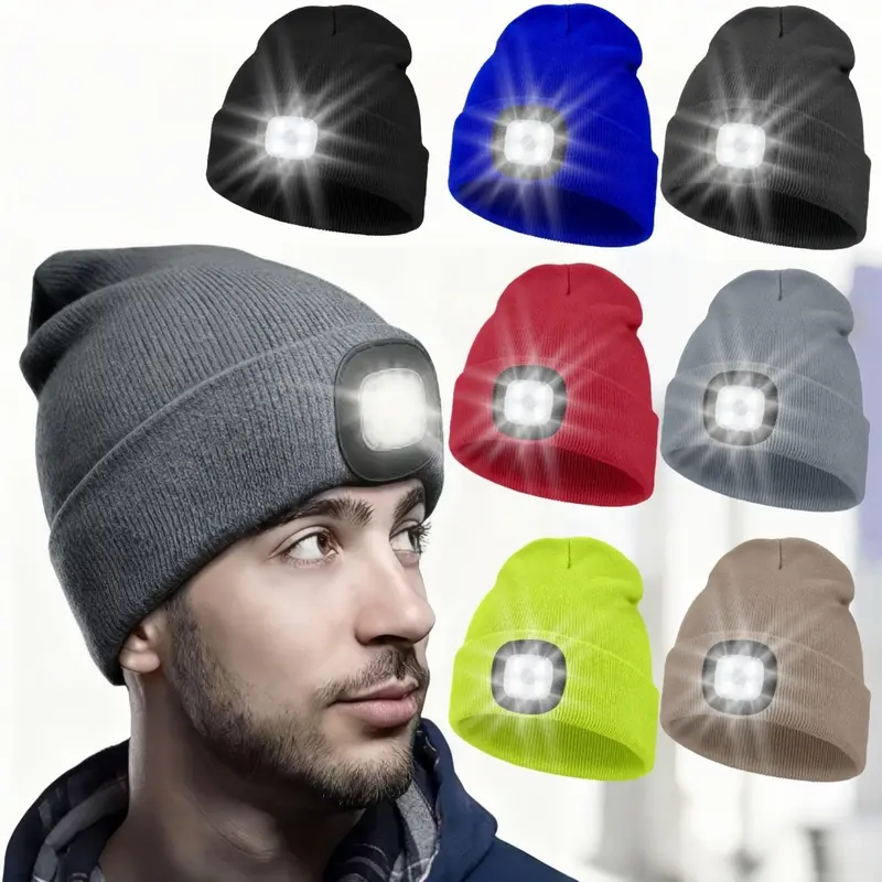 2 pcs/1 pcs Unisex LED Knit Hat with USB Charging, Outdoor Lighting Warm Cap, Cycling Hiking Skiing Glowing Hat, Winter Beanie Hat, Halloween Christmas Valentine's Gift