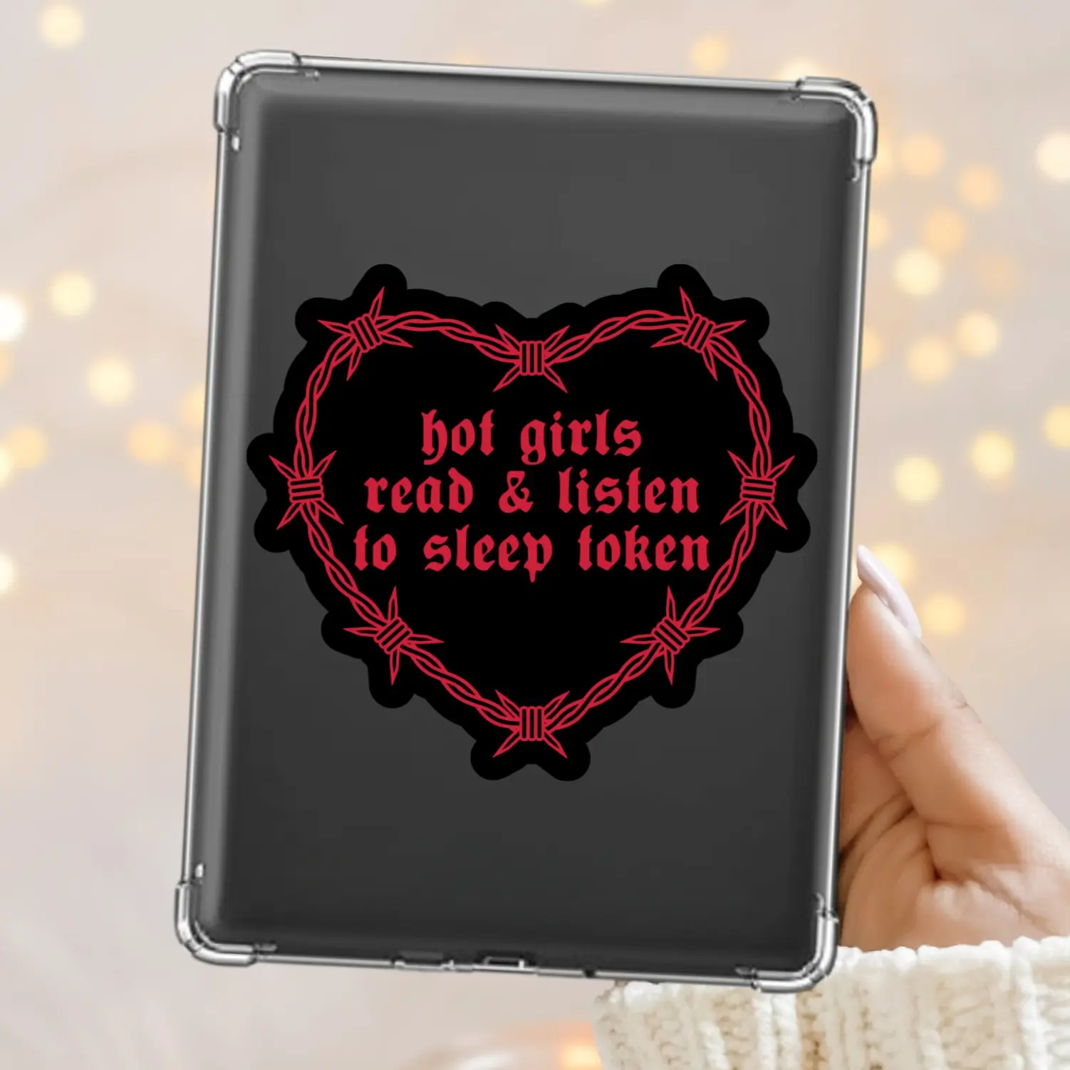 Hot Girls Read and Listen to Sleep Token Sticker – Barbed Wire Heart Vinyl Decal in Gothic Lettering – Alt Girl Aesthetic for BookTok Girlies, Sleep Token Fans, Romantasy Readers, Dark Romance Lovers, and Emotional Metal Music Enthusiasts