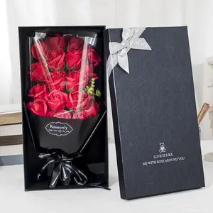 Romantic High Realistic Rose Bouquet Valentine's Day Non-fade Soap Flower Simulated Rose Birthday Party Decor Wedding Gift Box