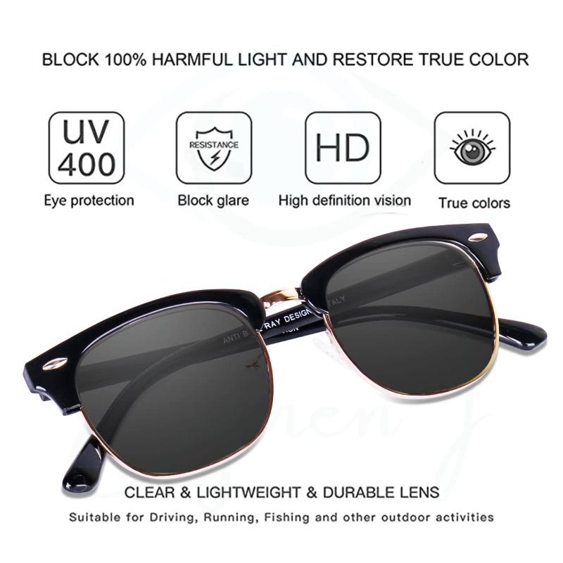 Semi-Rimless Classic Polarized UV400 Black Gold Frame Gradient Gray Sunglasses for Men Women Casual Driving