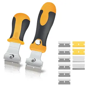 Razor Blade Scraper Tool, For cleaning and removing stickers, labels, grout, adhesives, glass stovetops, oven doors, etc. a great gift for women, a 2-in-1 shaving set with 2 plastic blades and 10 metal blades (2 Pack)