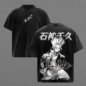 Senku Ishigami Science Power Graphic Tee, Vintage Washed Dr Stone Anime Shirt, E=mc² Genius Design with Chemistry Explosion Artwork, Heavyweight Cotton Unisex Streetwear, Gift for Dr Stone Fans and Science Anime Lovers