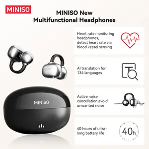 MINISO MS502 Open-Ear Heart Rate Headset | Supports heart rate and blood oxygen monitoring | AI Bluetooth headset | Supports 134 languages | 40-hour battery life | Compatible with iOS and Android phones | 2-year warranty.