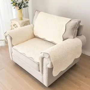 Pet Couch Covers for Sofa, Sectional Couch Covers, Quilted Sofa Pad, Floral Embroidery Sectional Sofa Cover, Non Slip Quilted Sofa Cover for Single(1PC,27.6"x27.6",Beige White)