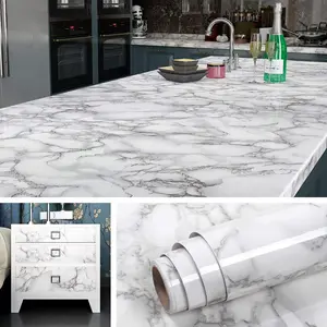 Glossy Marble Contact Paper for Countertops, Waterproof Peel & Stick Wallpaper, Self-Adhesive Vinyl Wrap for Kitchen, Desk, Bathroom Cabinets, Marble Backsplash Wallpaper