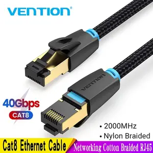 Vention CAT8 Ethernet Cable 40Gbps 2000MHz CAT 8 Networking Cotton Braided Internet Lan Cord for Laptops PS 4 Router RJ45 Cable 2m 3m 5m 8m 1.5M