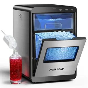 POKAIR Nugget Ice Maker Countertop, Portable Ice Maker 44lbs/Day, Pebble Ice Machine with One-Touch Instant Ice & Self-Cleaning, Soft Chewable Ice for Home, Office & RV, Stainless Steel