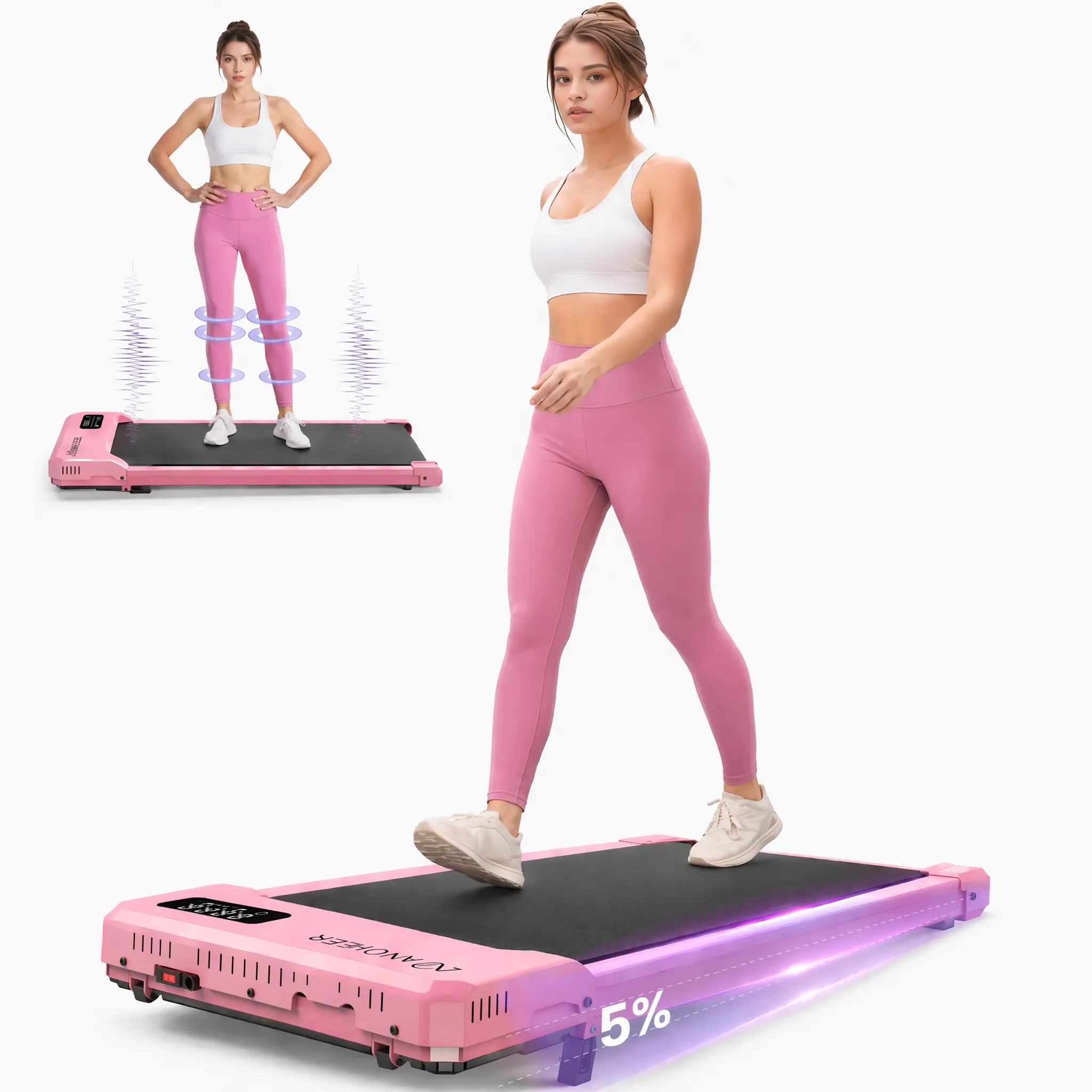 Pink Walking Pad with Incline - Under Desk Treadmill with Vibration Plate, 2.5HP Portable Treadmills for Home Small Spaces, Office, Compact Running Machine with Remote Control & LED Display