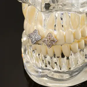 Single four-pointed star braces inlaid with zircon shiny side teeth decoration braces denture jewelry
