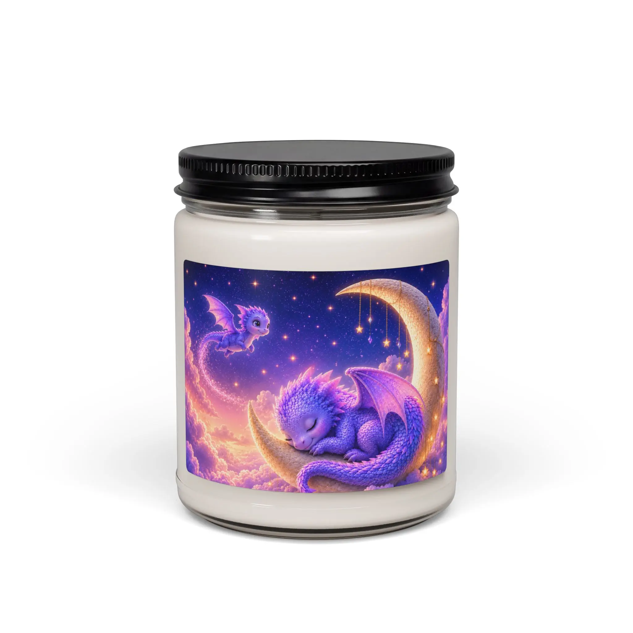 Sleeping Baby Dragon Candle | Fantasy Soy Candle | Crescent Moon Dragon | Cozy Magical Home Décor | Whimsical Gift