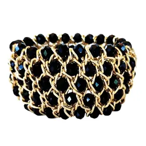 Black and Gold Beaded Stretch Bracelet