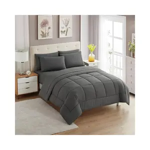 5 Piece Comforter Set Bag Solid Color All Season Soft Down Alternative Blanket & Luxurious Microfiber Bed Sheets, Gray, Twin