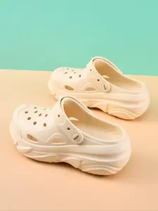 Women's Fashionable Solid Color Platform Clogs, Casual Comfortable Slides for Indoor Outdoor Wear, All-match Commuter Shoes for Work & Daily Wear, Girl Beige Slipper Shoes, Non Slip Slippers, Walking Shoes, Thick Bottom Slippers