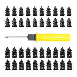 Automotive Black Rubber and Metal Tire Repair Kit, Car Repair Tool with 20 Large Plugs, 20 Small Plugs, Wrench for Efficient Tire Maintenance