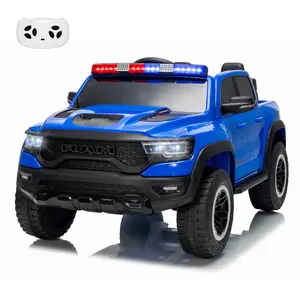 GAOMON Blue Electric Car for Kids,12V Kids Ride On Police Car with Remote Control, Electric Pickup Truck for Toddlers, 3 Speeds, Spring Suspension, LED Lights & Truck Bed Storage