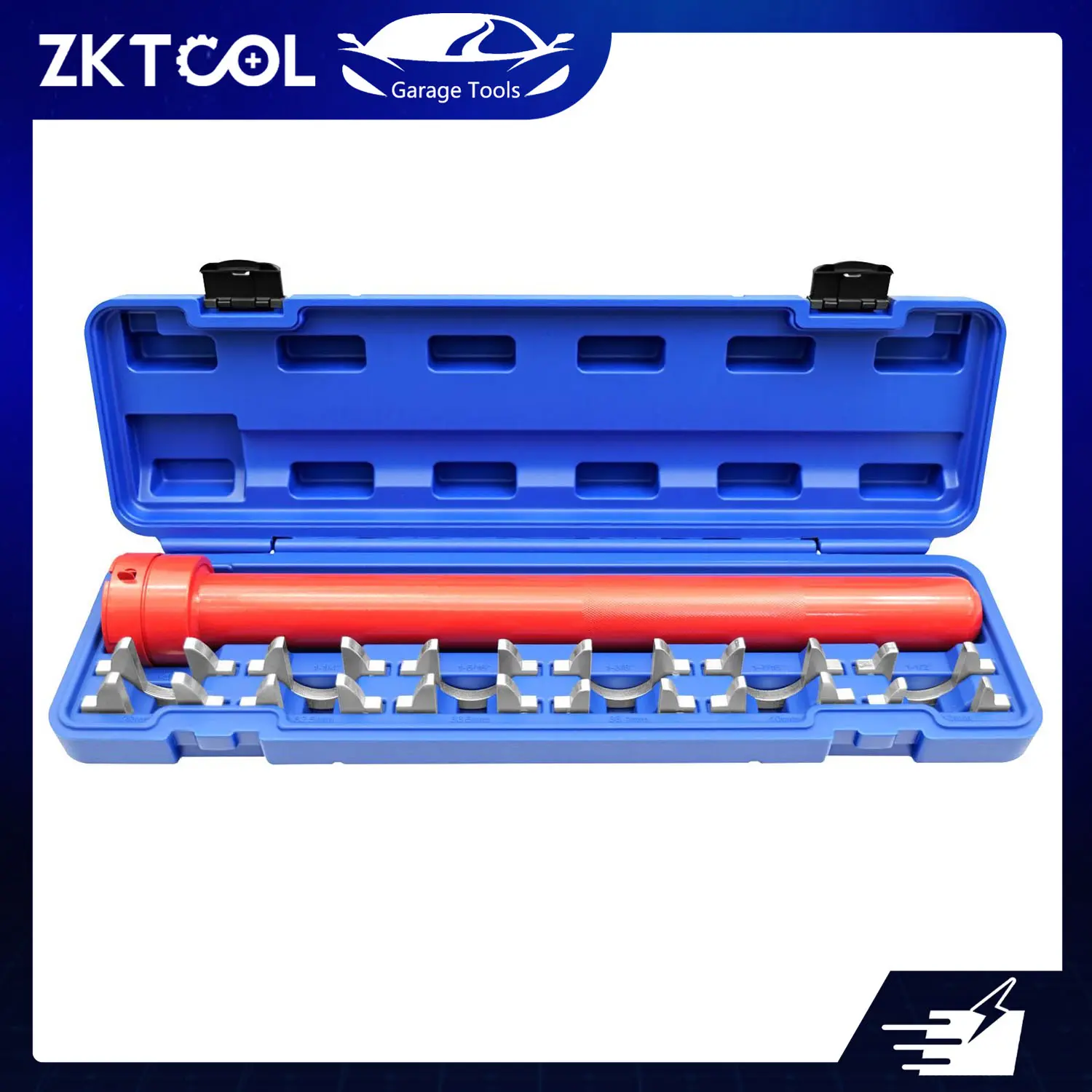 ZKTOOL 13-Piece Carbon Steel Steering Gear Inner Ball Head Tool Kit - 1/2-in Sockets, SAE/Metric Components, 29mm-42mm Range, Long Slide-Lock Wrench, Forged Construction, Crowfoot Adapters for Pickups & Most Cars’ Chassis Maintenance