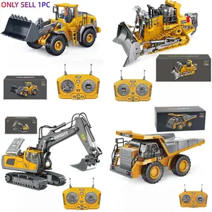 Remote Control Construction Vehicle Set, 1/20 Scale RC Excavator/Loader/Dump Truck/Bulldozer with Alloy Bucket, 2.4Ghz RC Engineering Car Toy with Light & Sound, Perfect for Kids Boys as Christmas Birthday Easter Gift