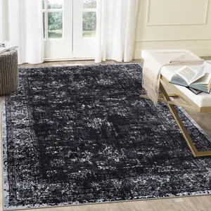 Runner Rug Washable Runner Rug, Non Slip Vintage Floor Carpet, Low Pile Distressed Pearl Velvet Kitchen Rug, Foldable Print Soft Rug for Bathroom, Laundry Room, Entryway
