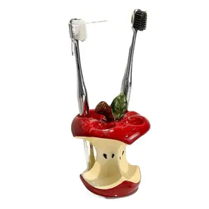 Stylish Ceramic Apple Core Toothbrush Holder Bathroom Storage Organizer Home Creative Drip-Drainage Toothbrush Stand