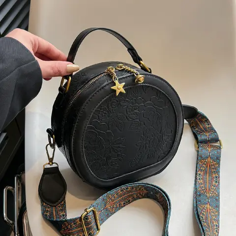 Vintage Floral Pattern Handbag, Embellished Shoulder Bag, Floral Embossed Satchel, Embossed Bag, Star Decorated Crossbody Bag for Women 2025, Shoulder Bag for Women, Crossbody Purses, Pu Tote Satchel, Fashionable Patterned Bag, Pu Shoulder Bags