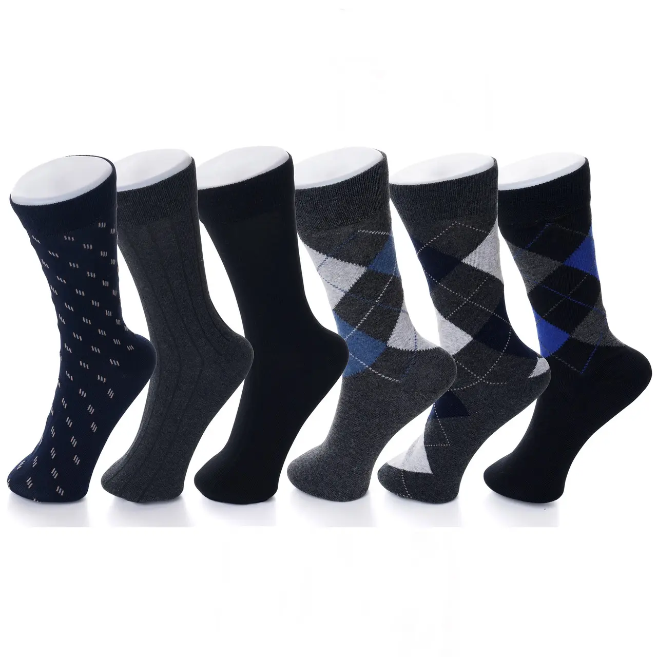 Alpine Swiss Mens Cotton 6 Pack Dress Socks Solid Ribbed Argyle Shoe Size 6-12