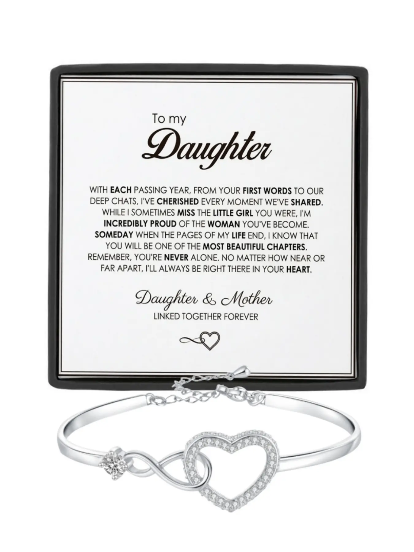 To My Daughter Infinity Heart CZ Bangle Bracelet Heart Cuff Bracelet Heart Shaped Bracelet Daughter Birthday Gift, Graduation Gift, Christmas Gift Daughter Mother Jewelry Gift